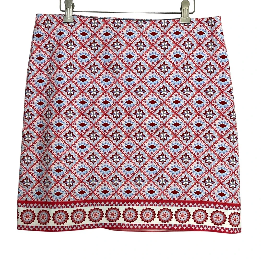 Talbots‎ Petite Skirt Red Blue Geometric Print A-Line Womens Size 10P